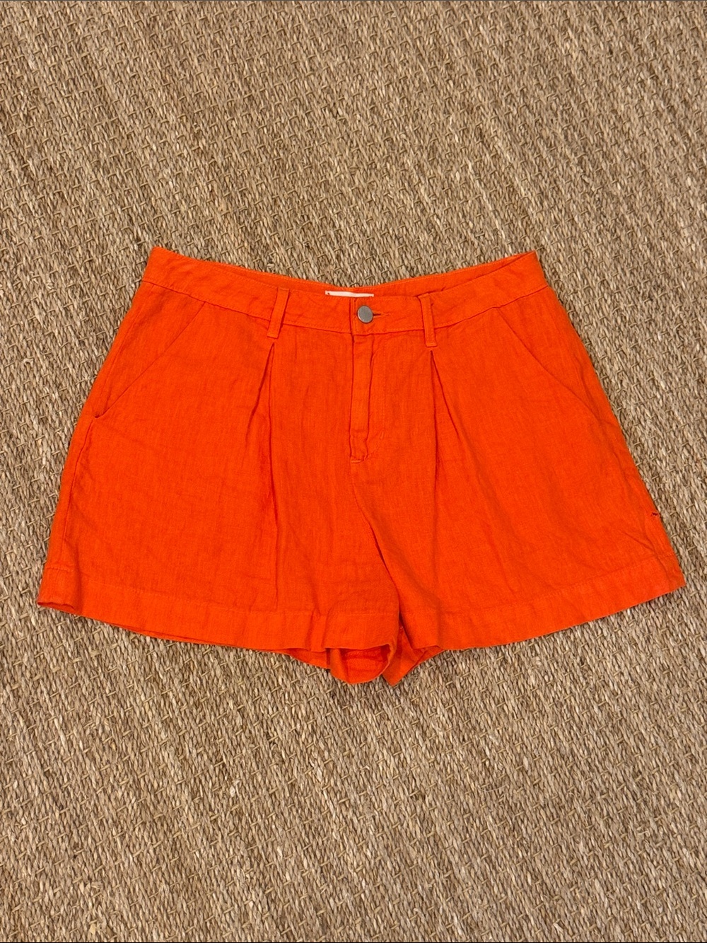 L’ AGENCE Women’s Safari High Rise Linen Pleated Short Orange Beach NWT Size 27